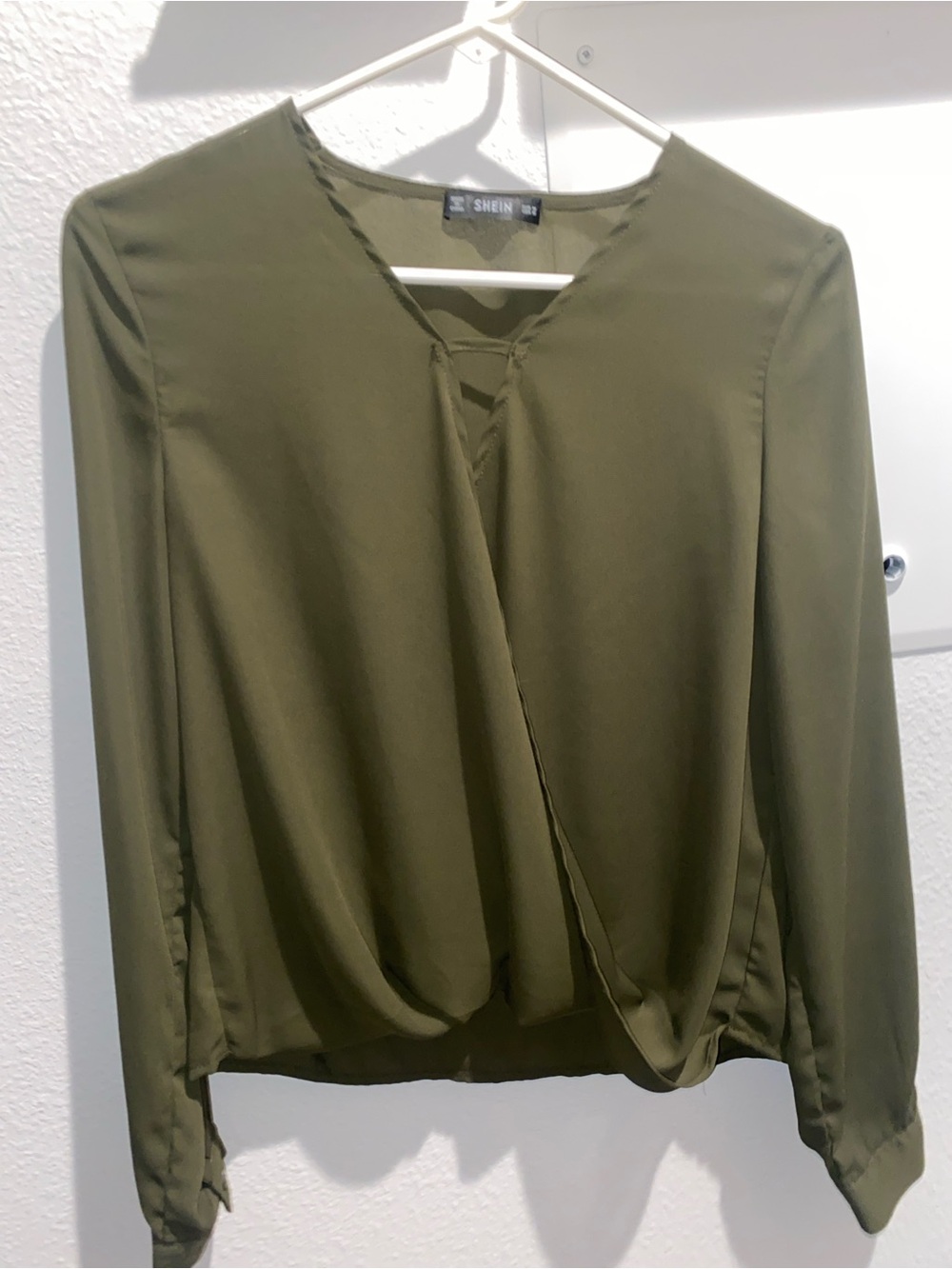 SHEIN Olive Green Long Sleeve Wrap-Front Blouse
